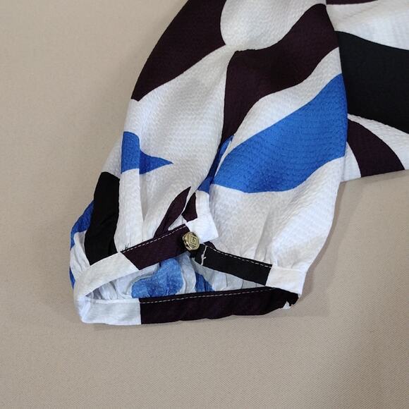 Liz Claiborne Plus Size Blue Black Geometric Pattern Cuffed Sleeves Formal Shirt - Picture 9 of 12